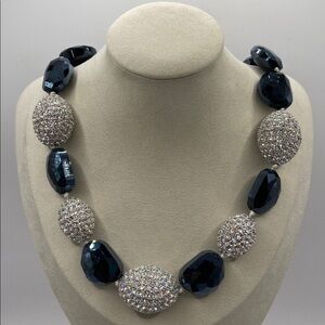 Joan Boyce Necklace Faceted Bead & Oval Crystal Egg 20”L Glam Sparkle Evening